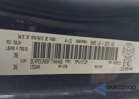 2015 Dodge Journey Cvp/Se Plus из США, поврежденный, VIN 3C4PDCAB5FT700466